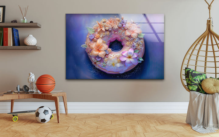 Donut with Flowers Tempered Glass Wall Art - MyPhotoStation