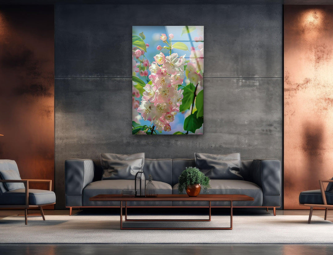 Cherry Blossoms Glass Wall Art, glass wall decor, glass wall art decor