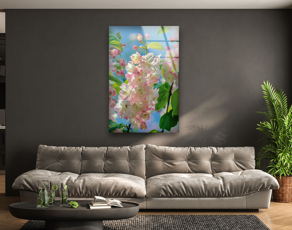 Cherry Blossoms Glass Wall Art, picture on glass wall art, photos printed on glass