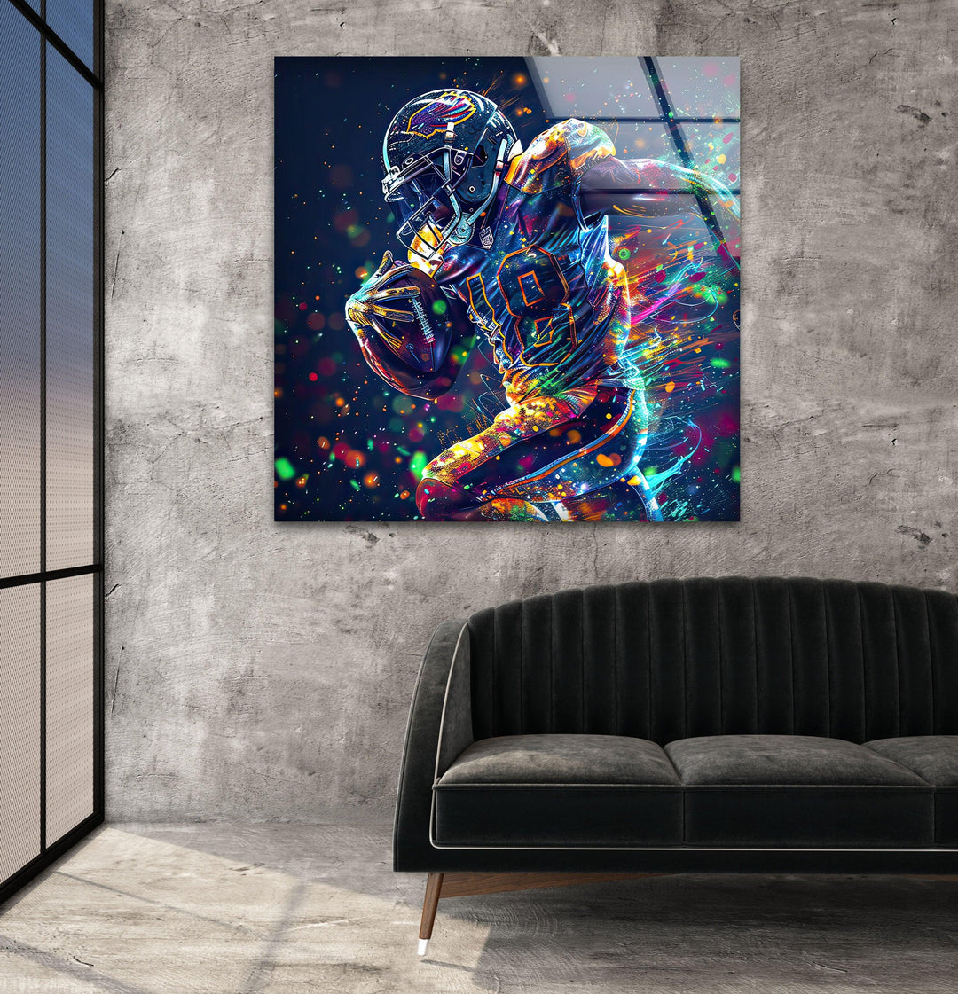 Neon American Football Glass Wall Art custom glass pictures, glass art prints
