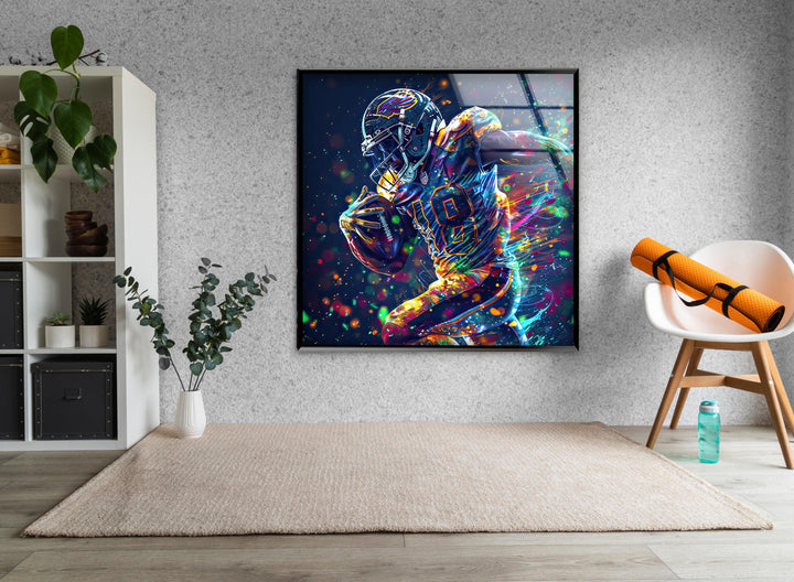 Neon American Football Glass Wall Art photo print on glass, prints on glass wall art
