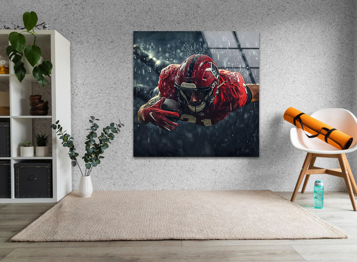 Rainy American Football Glass Wall Art glass photo prints, glass picture prints
