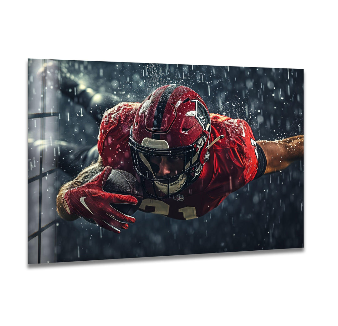 Rainy American Football Glass Wall Art glass art painting, glass art for the Wall
