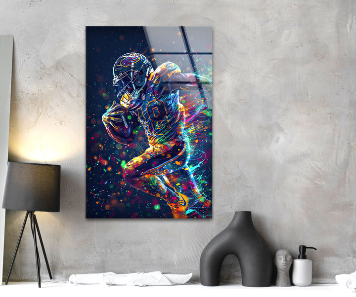 Neon American Football Glass Wall Art print on glass, glass printed photos
