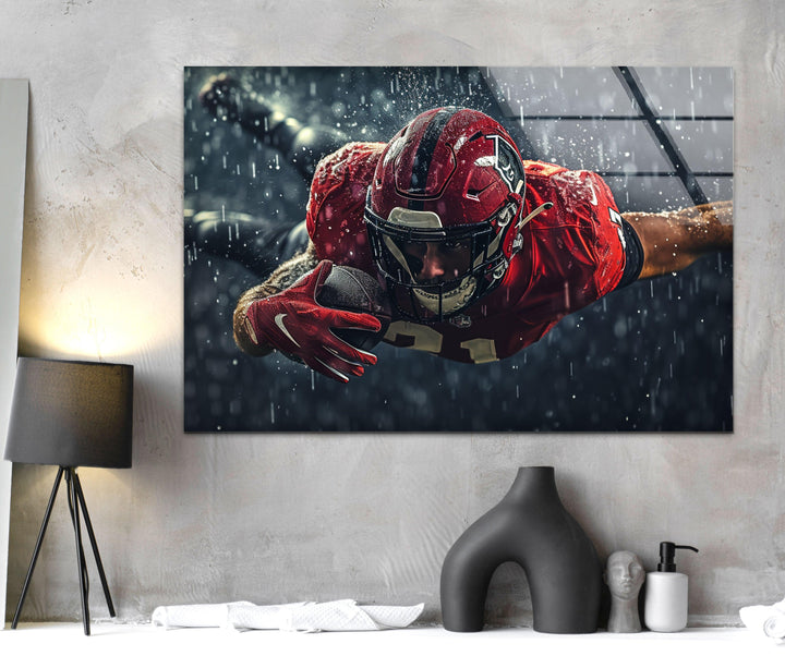 Rainy American Football Glass Wall Art photo print on glass, prints on glass wall art
