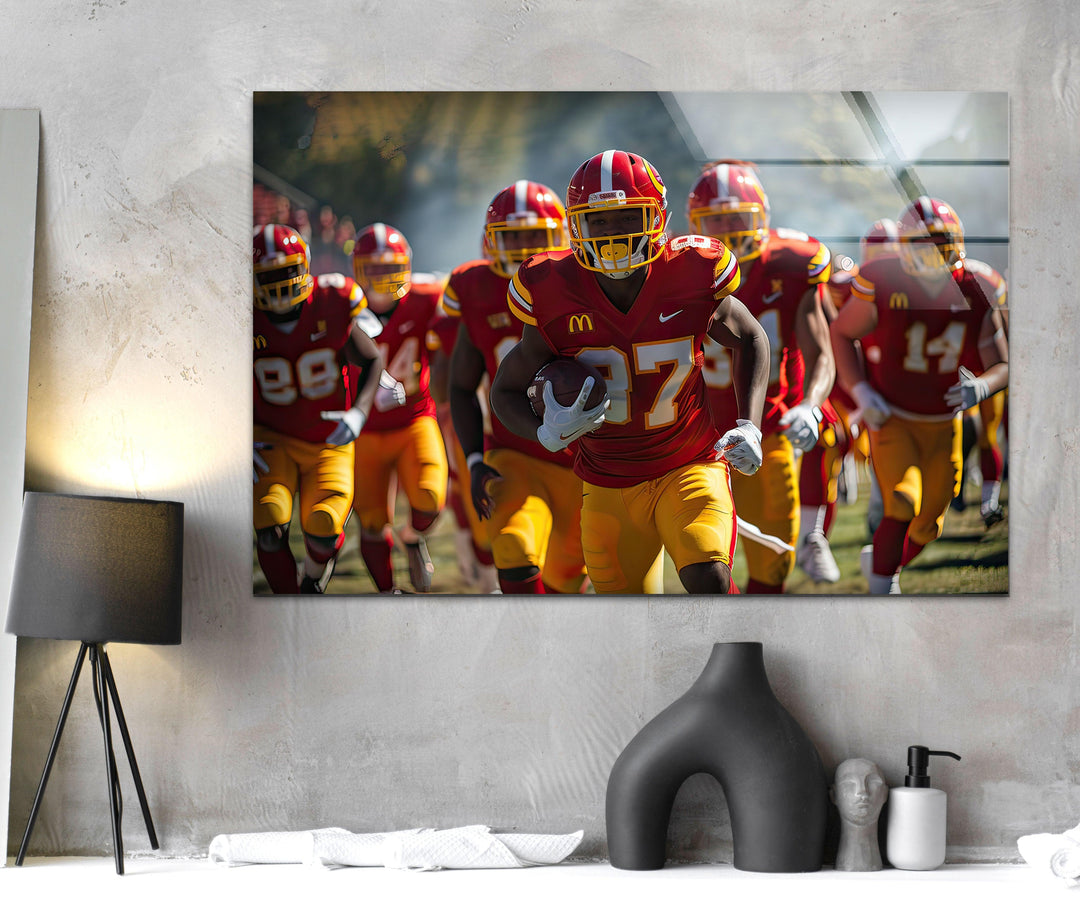 Red NFL Team Glass Wall Art picture on glass wall art, photos printed on glass
