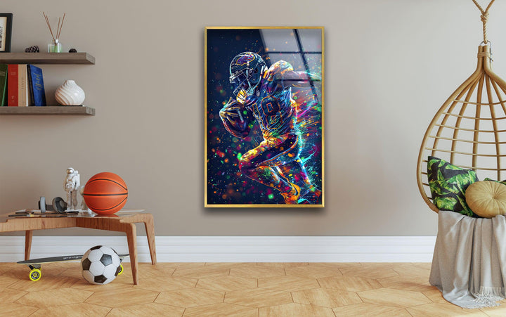 Neon American Football Glass Wall Art print picture on glass, Tempered Glass Wall Art
