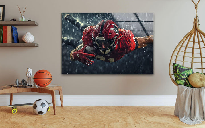 Rainy American Football Glass Wall Art large glass photo prints, glass wall photos
