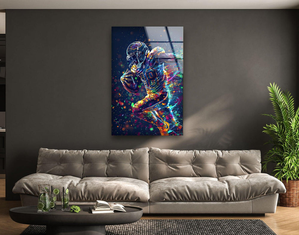 Neon American Football Glass Wall Art glass pictures for Wall, glass prints wall art
