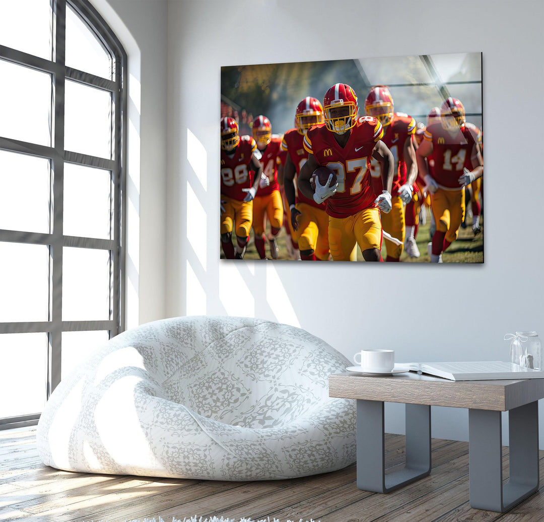 Red NFL Team Glass Wall Art print picture on glass, Tempered Glass Wall Art
