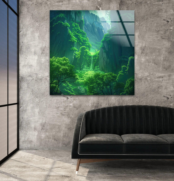 Lush Green Exotic Trees Glass Wall Art art glass wall art, glass wall art pictures