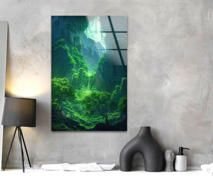 Lush Green Exotic Trees Glass Wall Art glass image printing, glass prints from photos