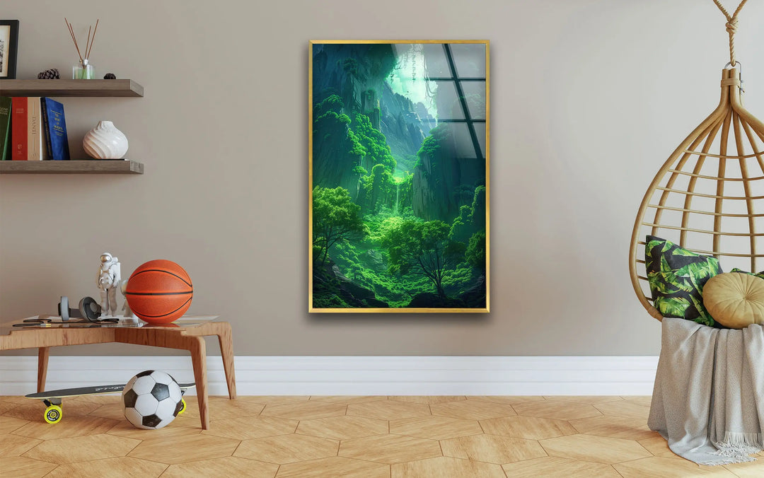 Lush Green Exotic Trees Glass Wall Art custom glass photo prints, large glass prints