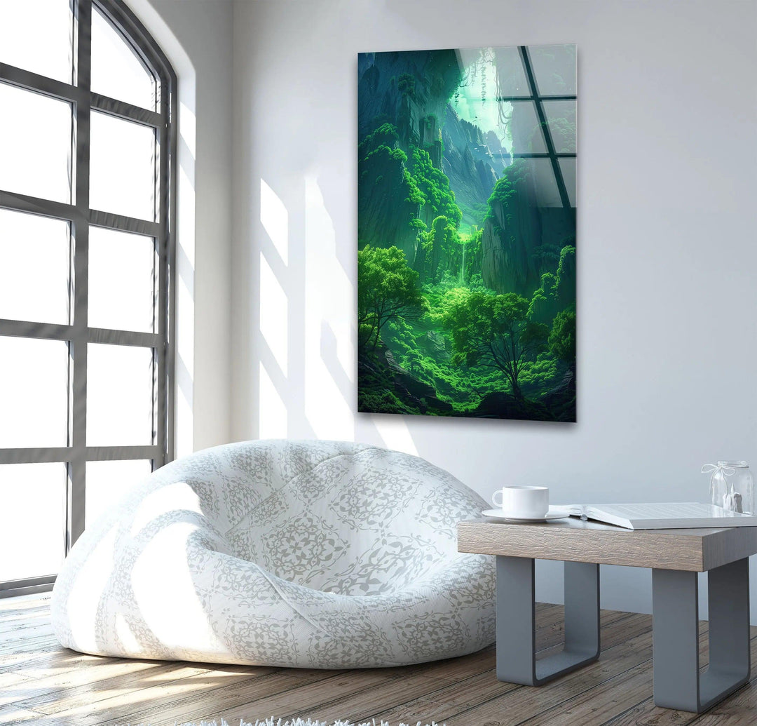 Lush Green Exotic Trees Glass Wall Art Glass Printing Wall Art, Print photos on glass