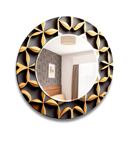 Black and Gold Abstract Tempered Glass Wall Mirror