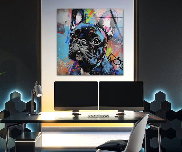 French Bulldog Graffiti Glass Wall Art glass pictures for Wall, glass prints wall art
