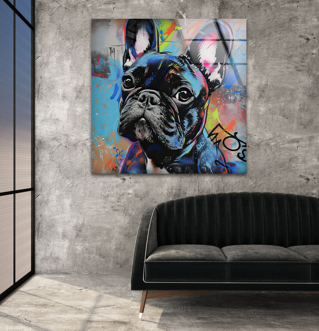 French Bulldog Graffiti Glass Wall Art glass photo prints, glass picture prints
