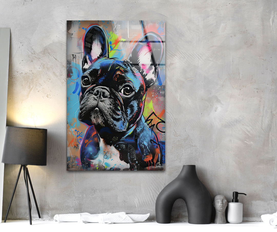 French Bulldog Graffiti Glass Wall Art large glass photo prints, glass wall photos
