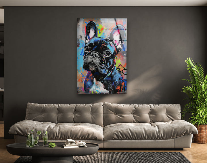 French Bulldog Graffiti Glass Wall Art Glass Printing Wall Art, Print photos on glass
