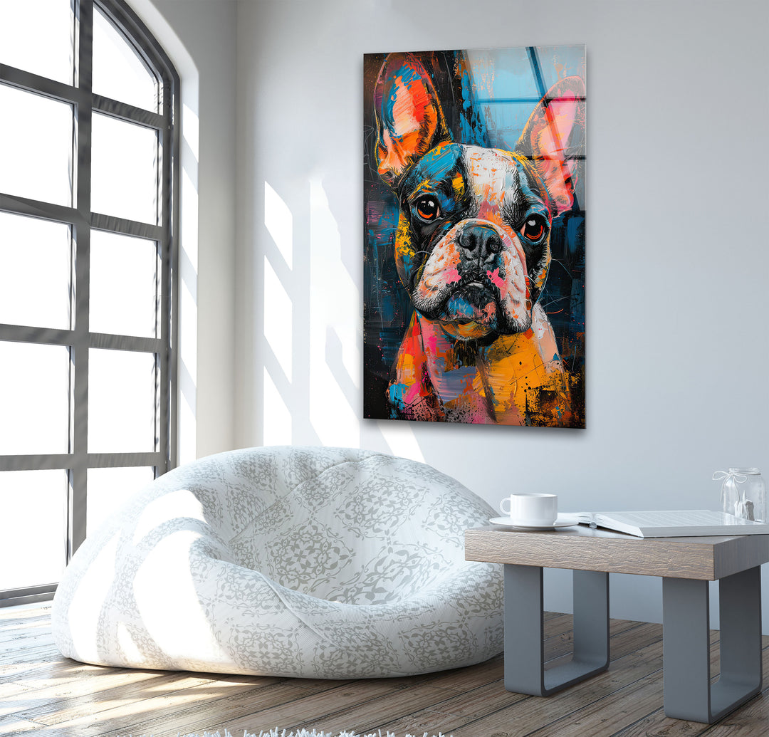 French Bulldog Colored Glass Wall Art custom glass pictures, glass art prints
