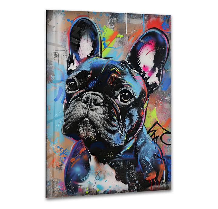 French Bulldog Graffiti Glass Wall Art art glass wall art, glass wall art pictures
