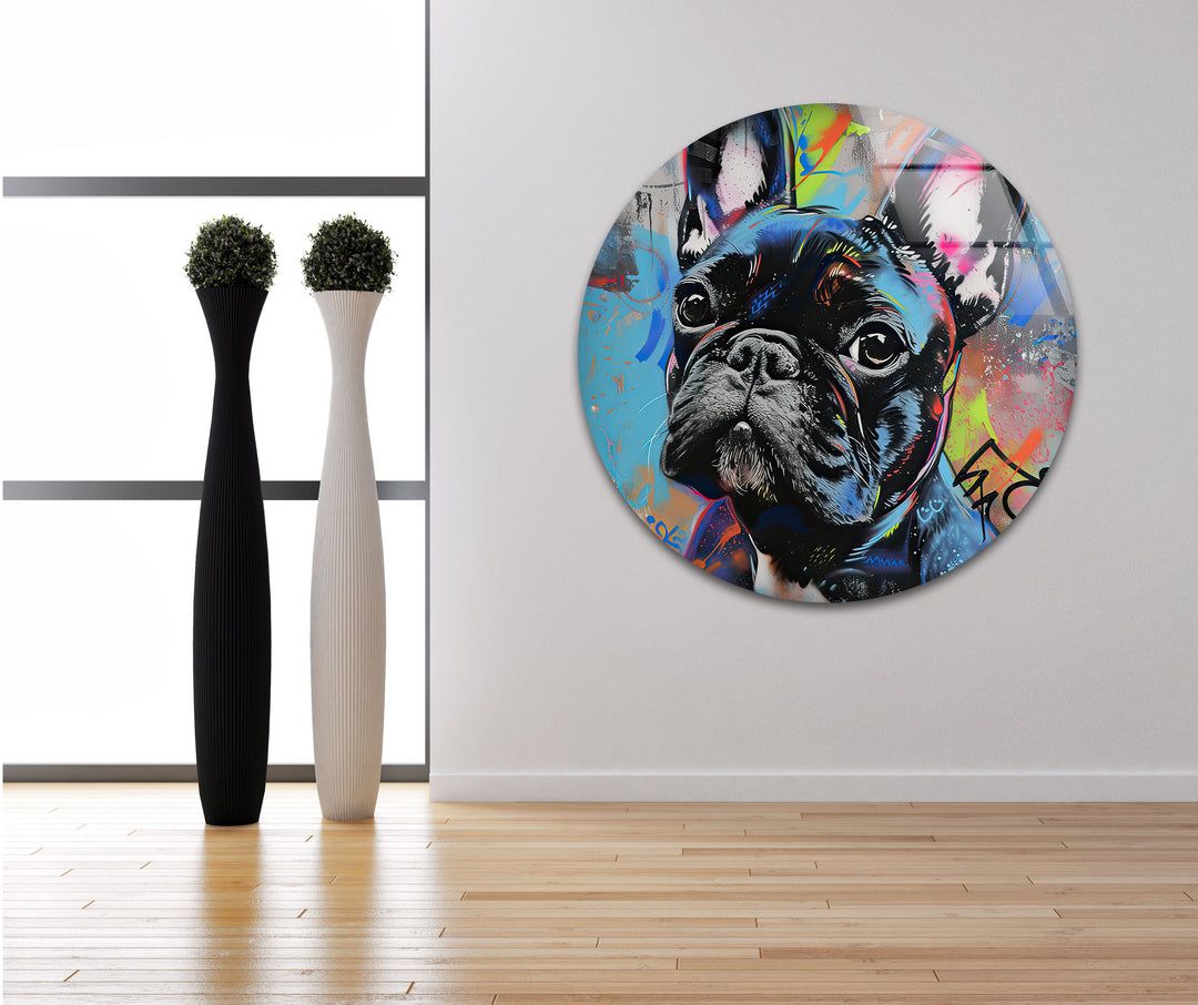 French Bulldog Graffiti Glass Wall Art print on glass, glass printed photos
