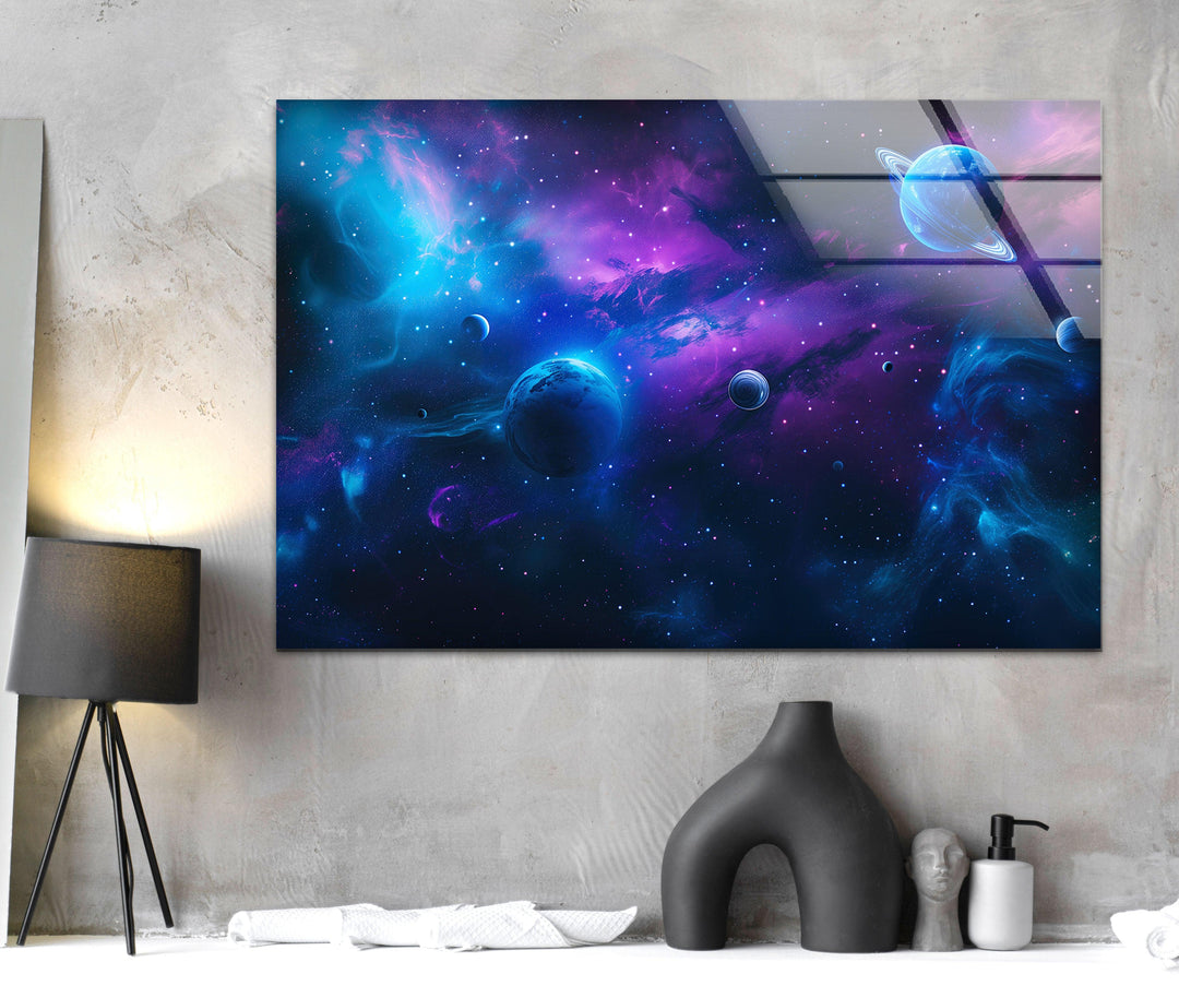 Galaxy Glass Wall Art, glass wall decor, glass wall art decor