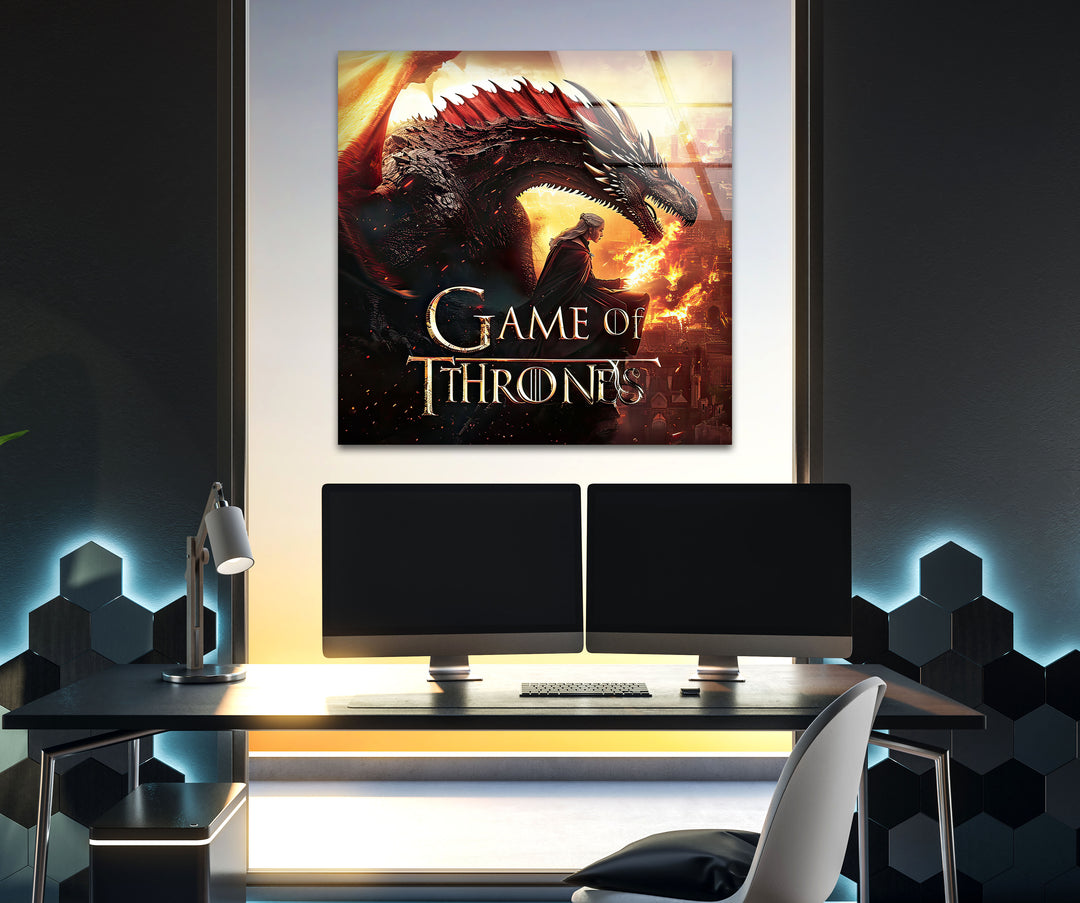 Game of Thrones Dragon & Daenerys Targaryen Glass Wall Art glass photo prints, glass picture prints
