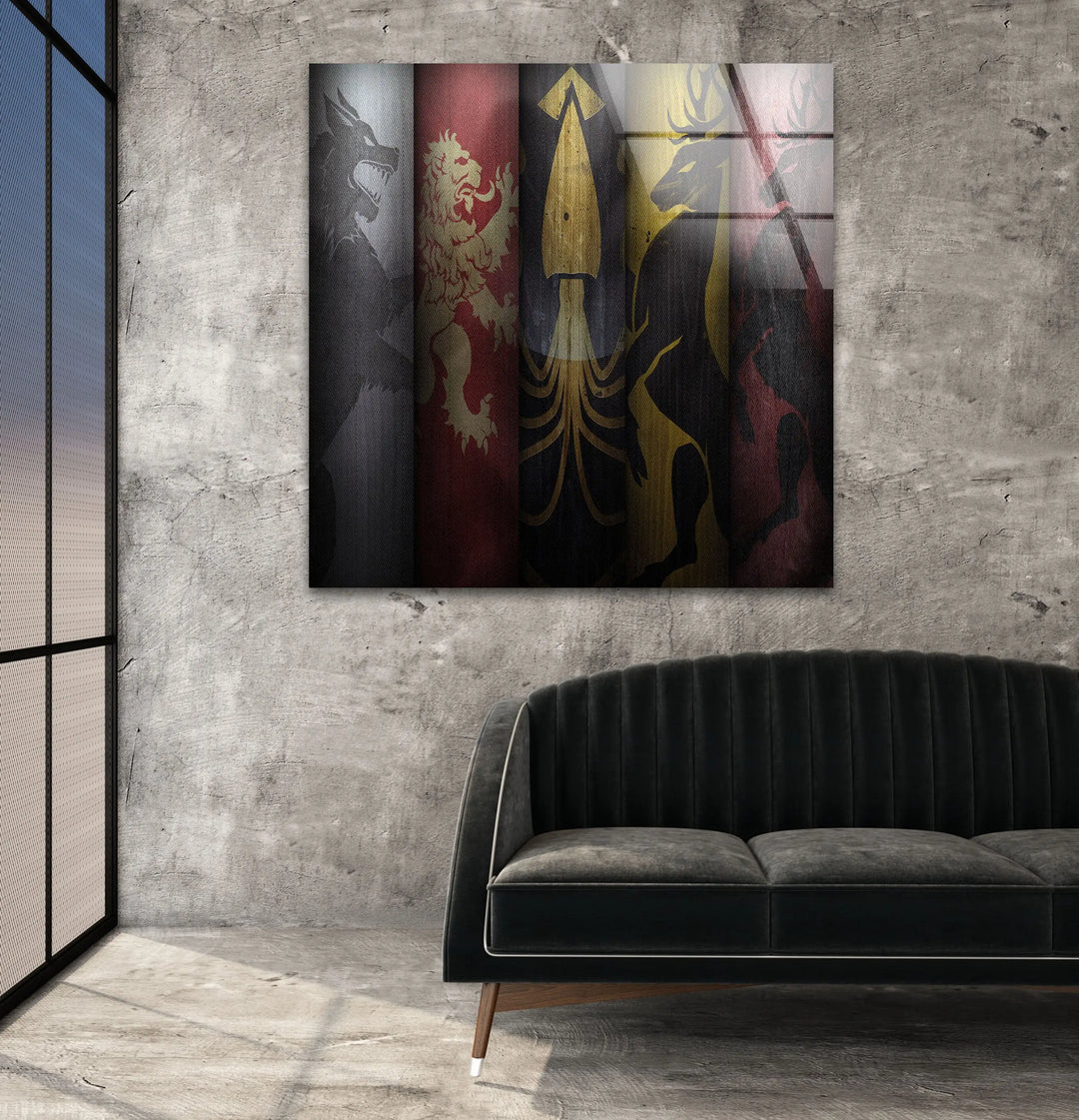 Game of Thrones Flags Glass Wall Art custom glass photo prints, large glass prints
