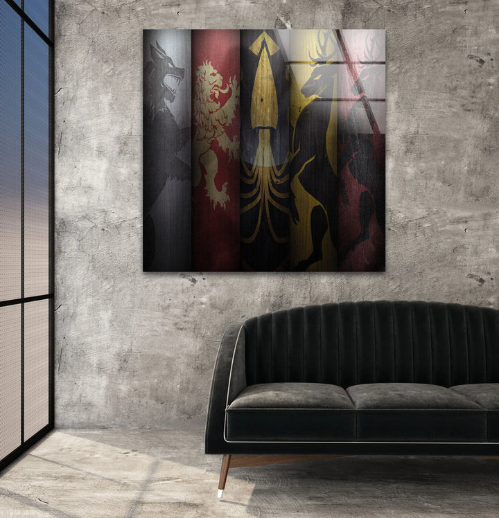 Game of Thrones Flags Glass Wall Art custom glass photo prints, large glass prints
