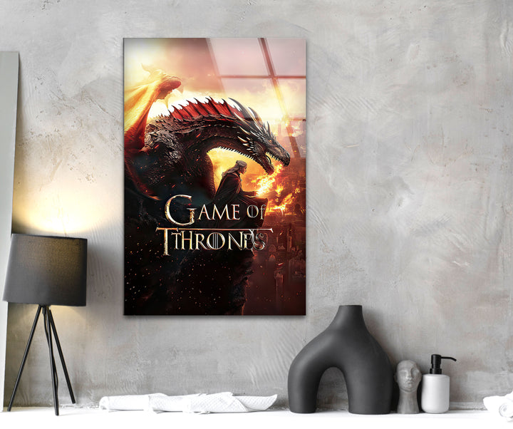 Game of Thrones Dragon & Daenerys Targaryen Glass Wall Art custom glass pictures, glass art prints
