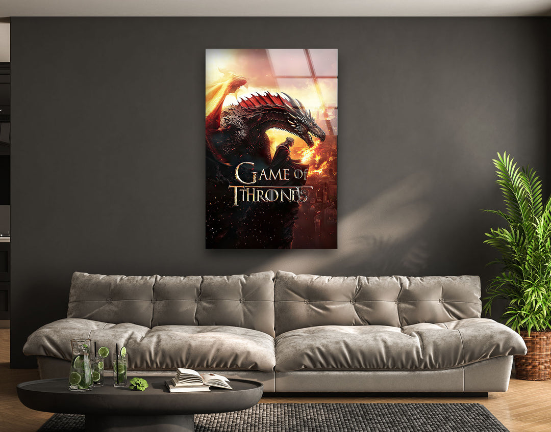 Game of Thrones Dragon & Daenerys Targaryen Glass Wall Art glass art painting, glass art for the Wall
