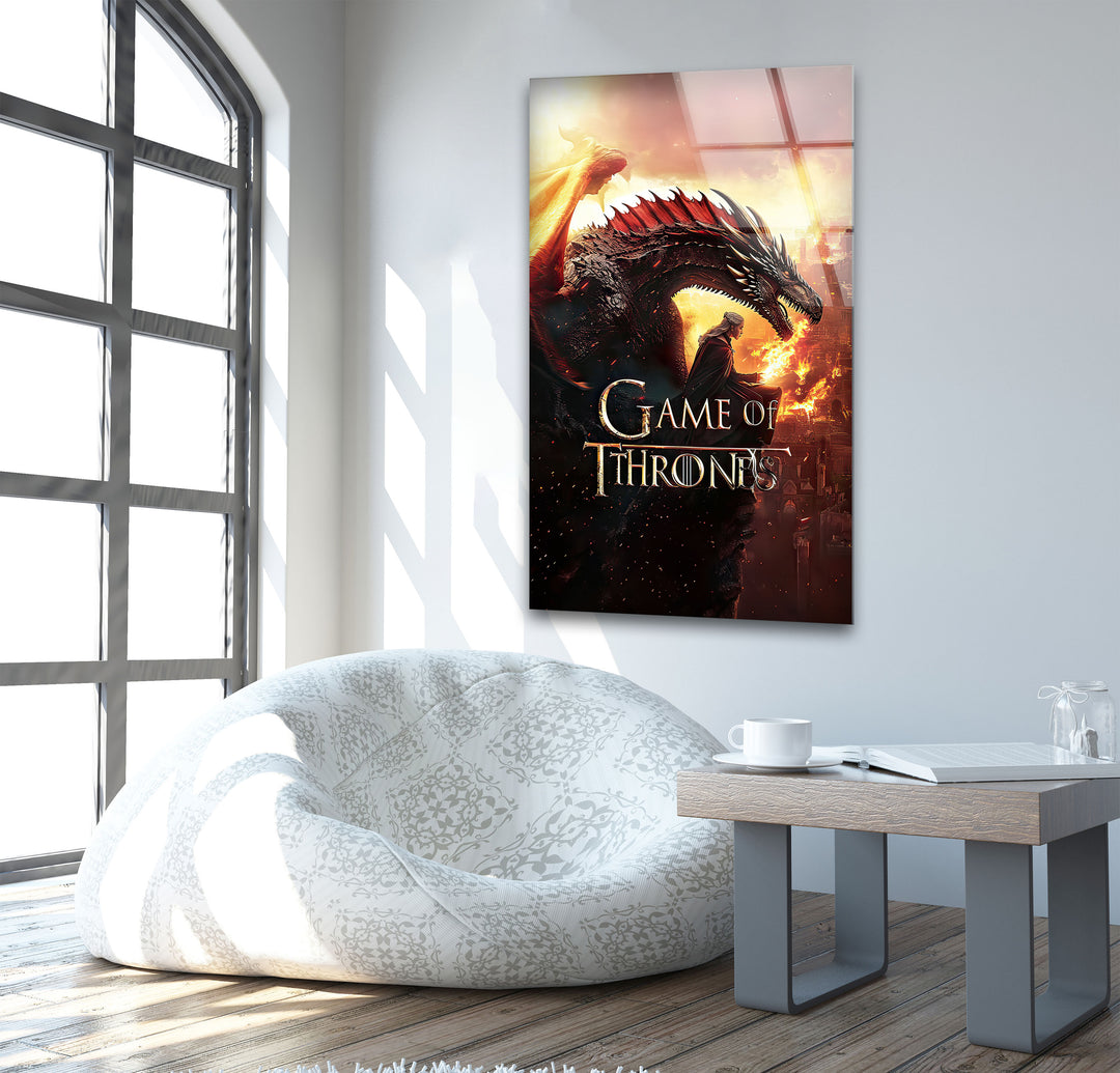 Game of Thrones Dragon & Daenerys Targaryen Glass Wall Art large glass photo prints, glass wall photos
