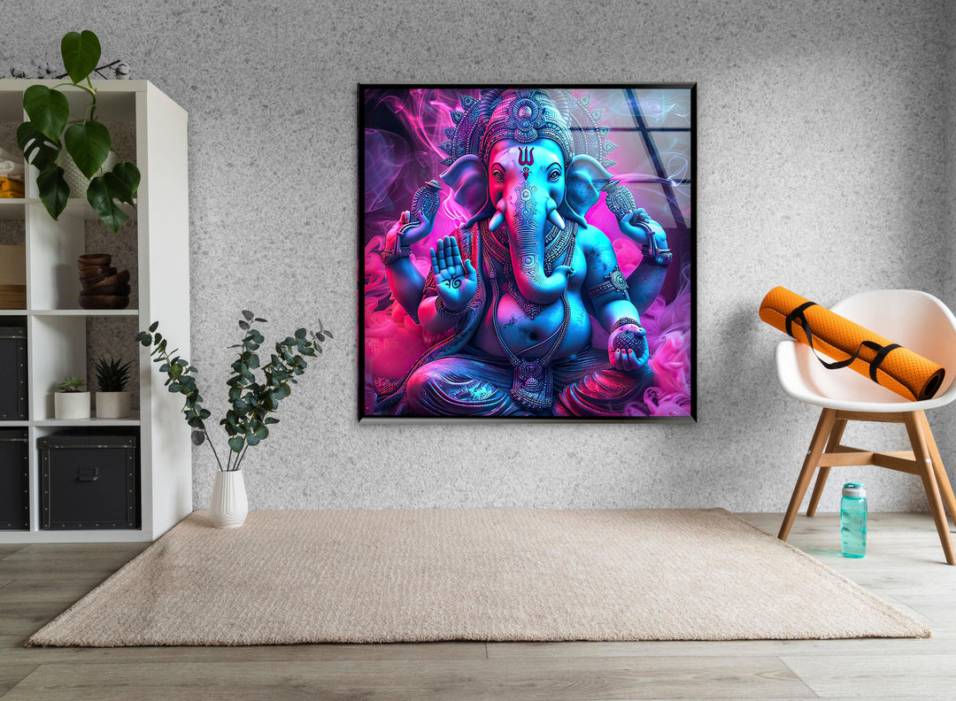 Neon Ganesha Glass Wall Art glass photo prints, glass picture prints
