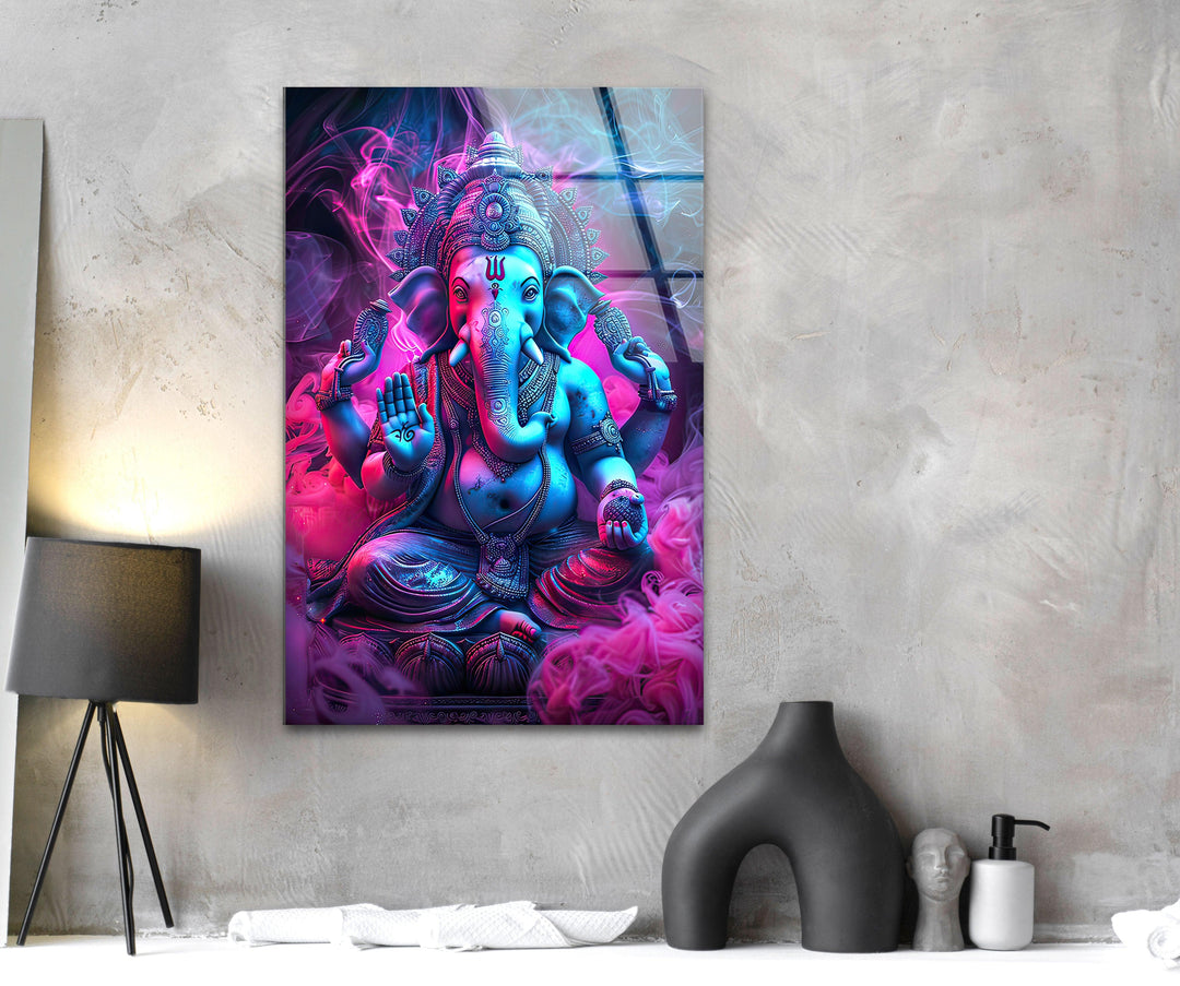 Neon Ganesha Glass Wall Art glass wall decor, glass wall art decor
