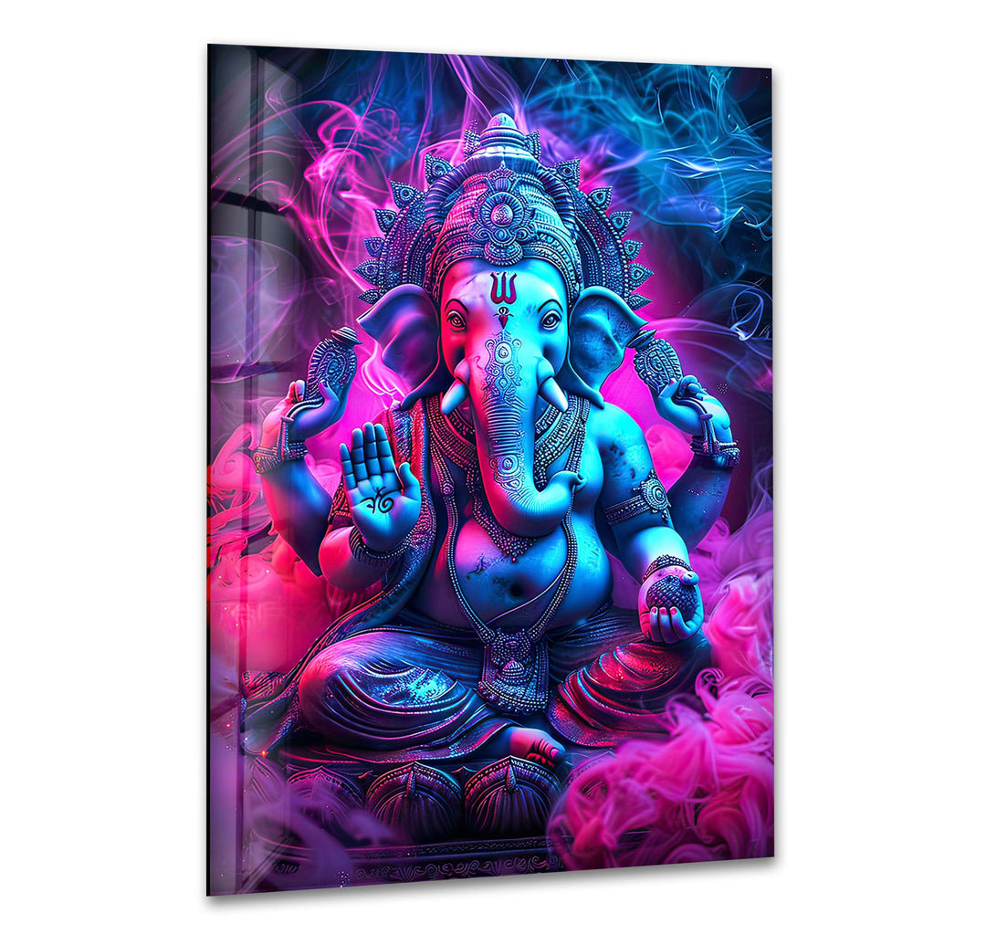 Neon Ganesha Glass Wall Art custom glass photo prints, large glass prints
