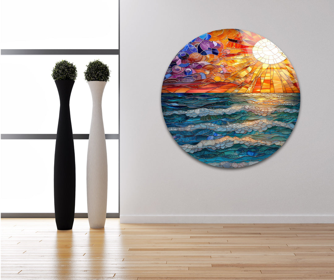 Mosaic Sunset Sea Glass Wall Art large glass photo prints, glass wall photos