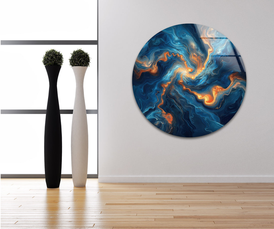 Abstract Swirling Blue and Orange Glass Wall Art stained glass wall art, stained glass wall decor