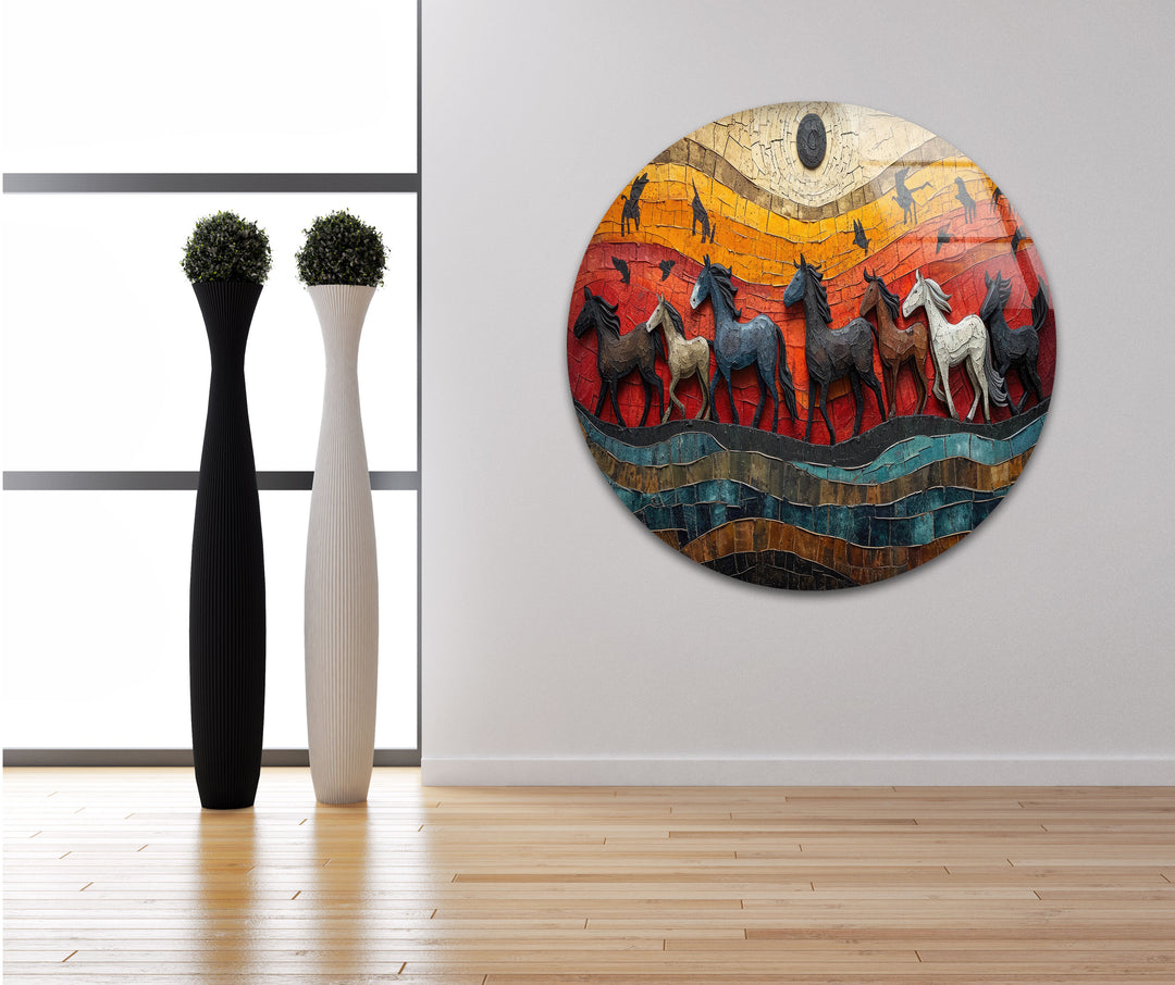 Mosaic Horses Glass Wall Art large glass photo prints, glass wall photos