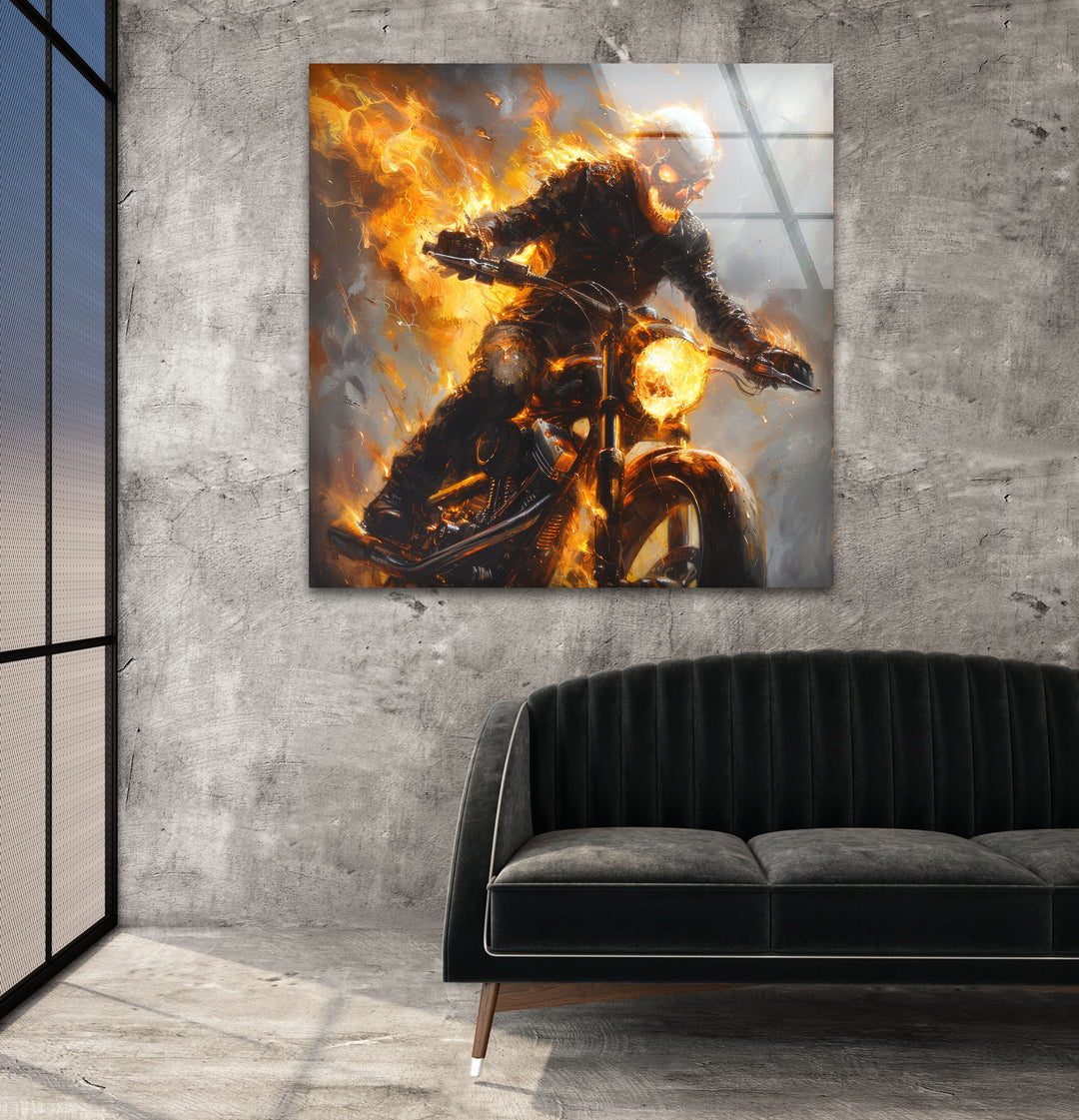 Ghost Rider Glass Wall Art custom glass photo prints, large glass prints
