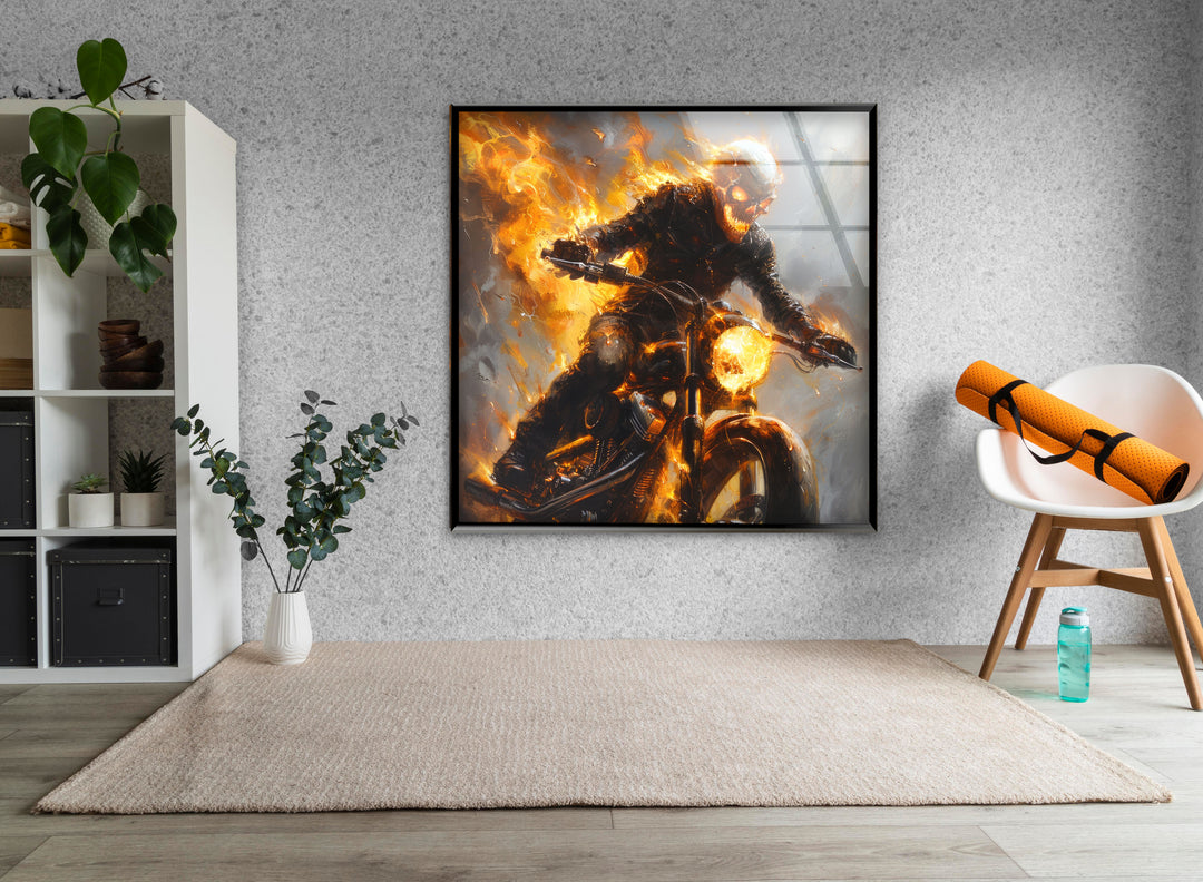 Ghost Rider Glass Wall Art glass art painting, glass art for the Wall
