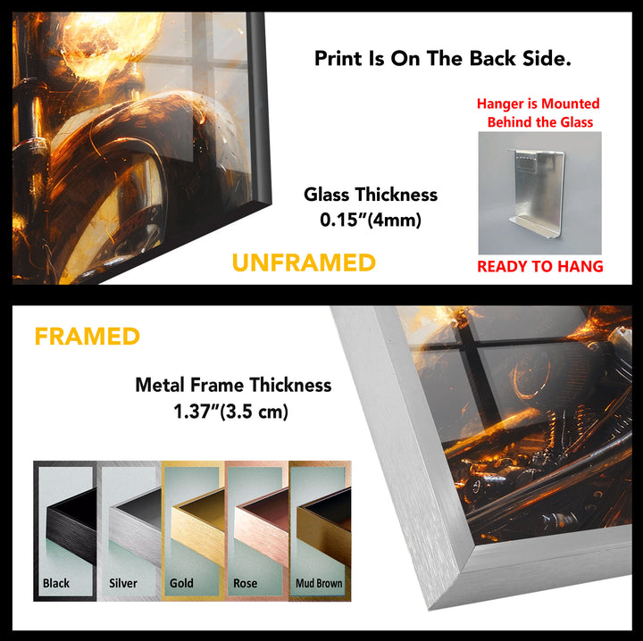 Motorcycle Ghost Rider Glass Wall Art