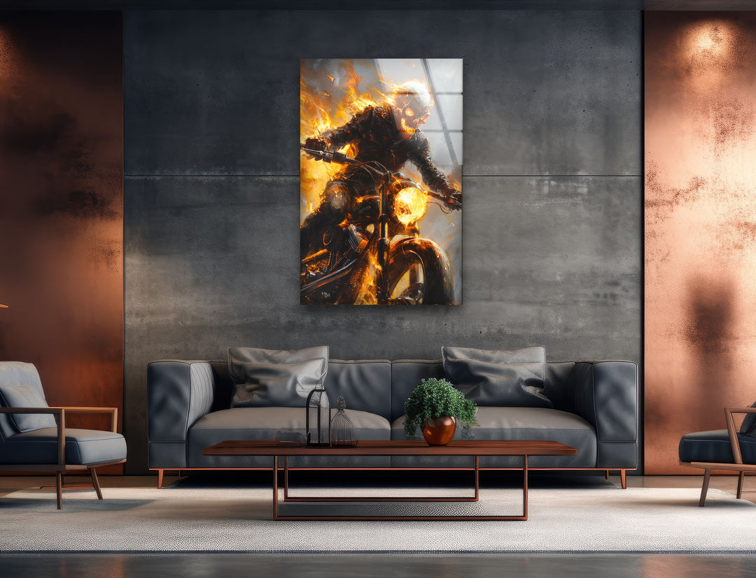 Ghost Rider Glass Wall Art print picture on glass, Tempered Glass Wall Art
