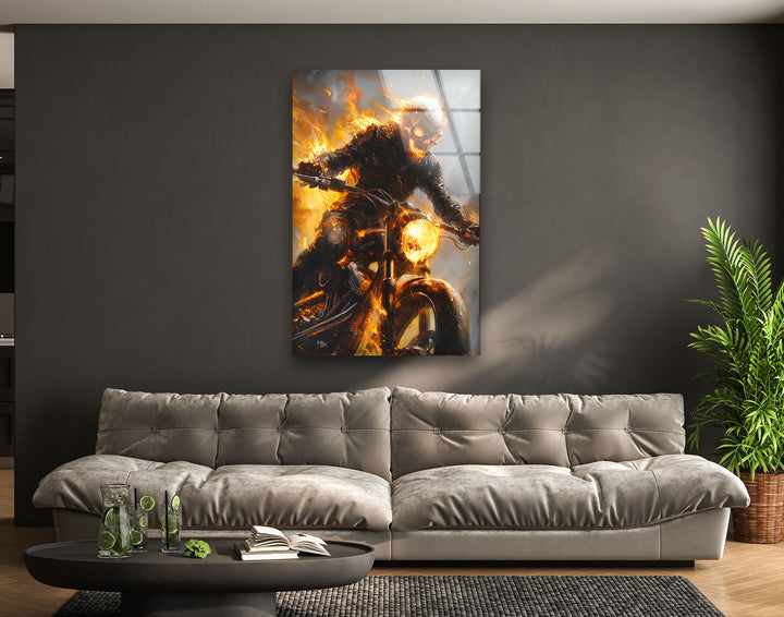 Ghost Rider Glass Wall Art picture on glass wall art, photos printed on glass
