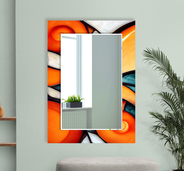 Orange Stained Round Wall Mirror mirror art
