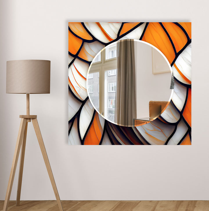 Stained Orange and White Wall Mirror Black Wall Mirror
