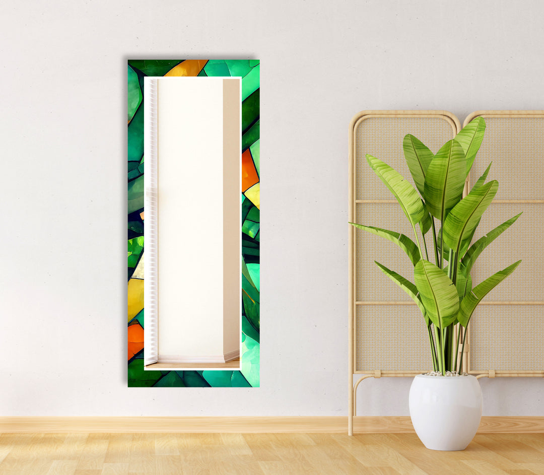 Green Stained Wall Mirror mirror with frame
