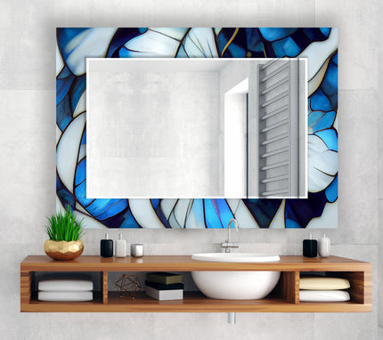 Stained White Flower Wall Mirror