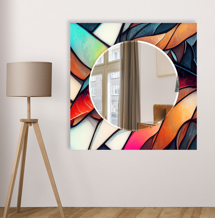 Abstract Orange & White Round Wall Mirror Bedroom Mirror
