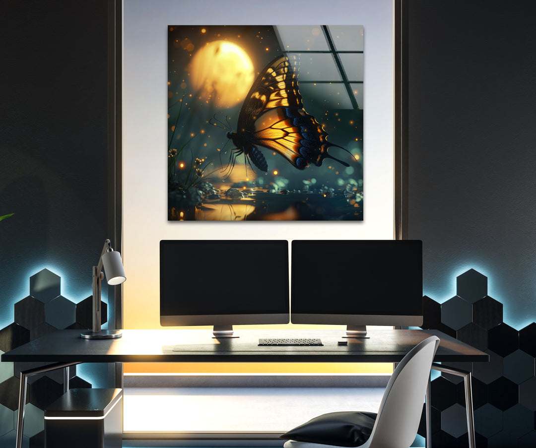 Glowing Butterfly Tempered Glass Wall Art - MyPhotoStation